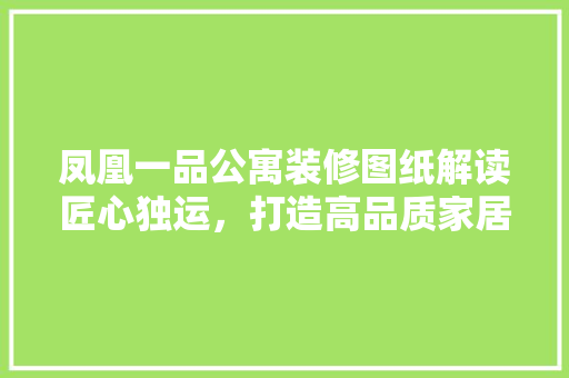 凤凰一品公寓装修图纸解读匠心独运，打造高品质家居空间