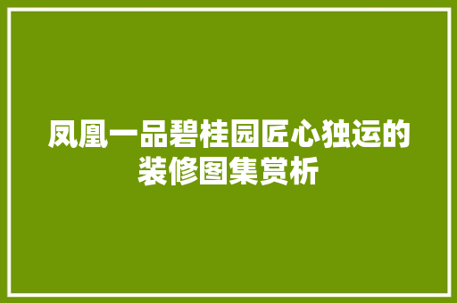 凤凰一品碧桂园匠心独运的装修图集赏析