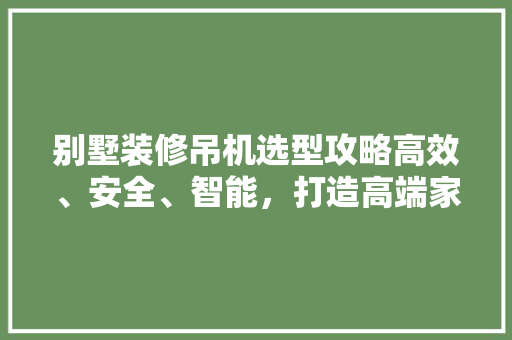 别墅装修吊机选型攻略高效、安全、智能，打造高端家居生活