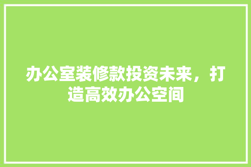 办公室装修款投资未来，打造高效办公空间