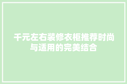 千元左右装修衣柜推荐时尚与适用的完美结合