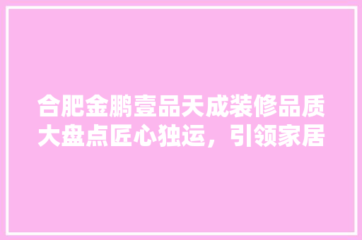 合肥金鹏壹品天成装修品质大盘点匠心独运，引领家居潮流