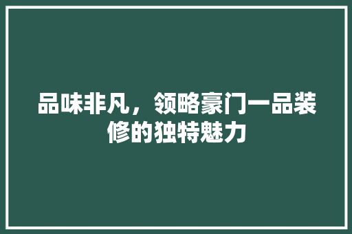 品味非凡，领略豪门一品装修的独特魅力