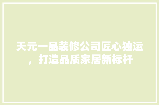 天元一品装修公司匠心独运，打造品质家居新标杆
