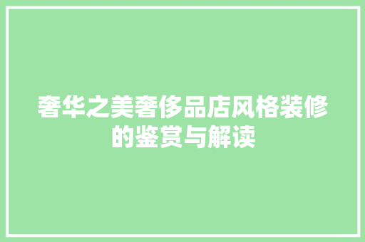 奢华之美奢侈品店风格装修的鉴赏与解读