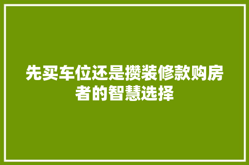 先买车位还是攒装修款购房者的智慧选择