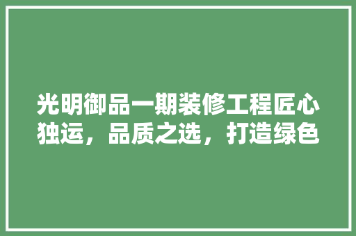 光明御品一期装修工程匠心独运，品质之选，打造绿色家居典范