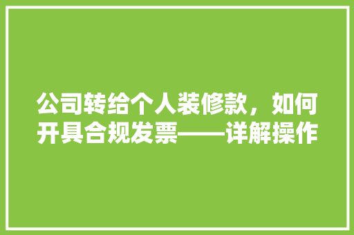 公司转给个人装修款，如何开具合规发票——详解操作流程及注意事项