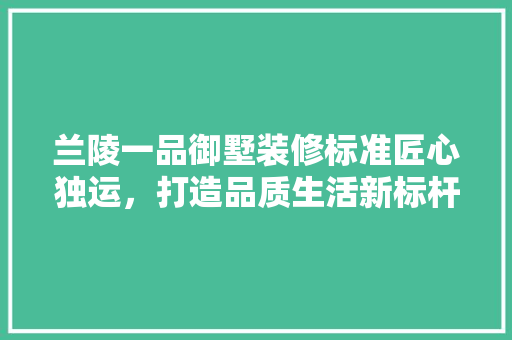兰陵一品御墅装修标准匠心独运，打造品质生活新标杆