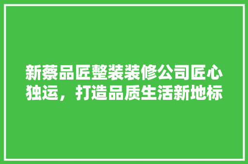 新蔡品匠整装装修公司匠心独运，打造品质生活新地标