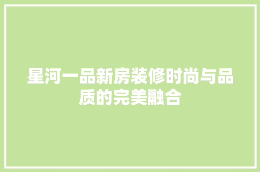 星河一品新房装修时尚与品质的完美融合