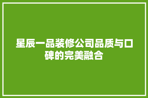 星辰一品装修公司品质与口碑的完美融合