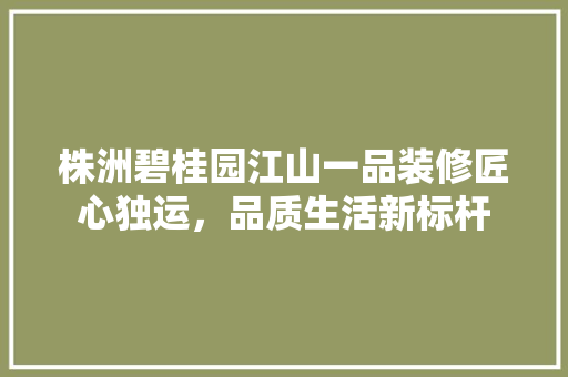 株洲碧桂园江山一品装修匠心独运，品质生活新标杆