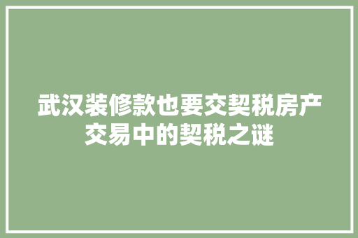 武汉装修款也要交契税房产交易中的契税之谜