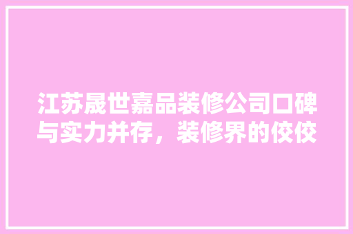 江苏晟世嘉品装修公司口碑与实力并存，装修界的佼佼者