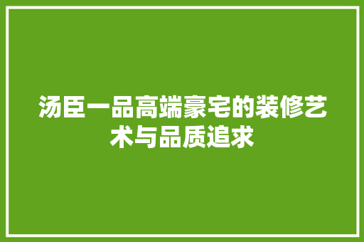 汤臣一品高端豪宅的装修艺术与品质追求