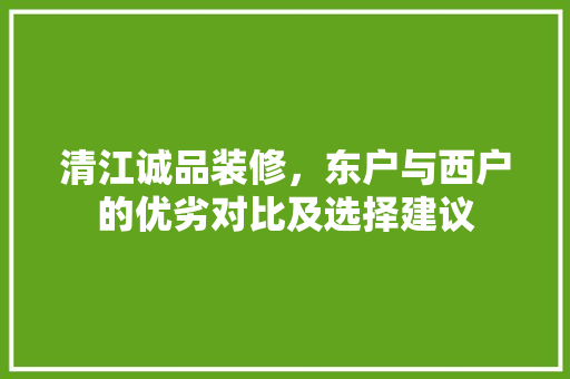 清江诚品装修，东户与西户的优劣对比及选择建议