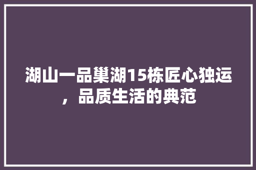 湖山一品巢湖15栋匠心独运，品质生活的典范