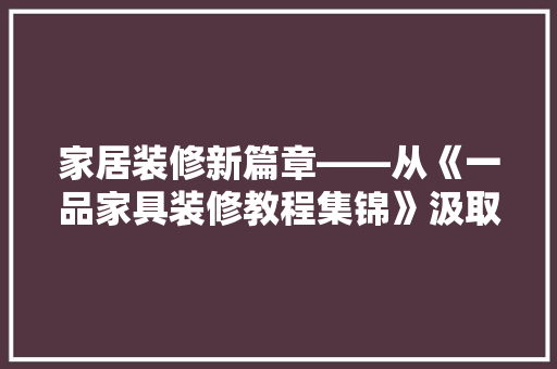家居装修新篇章——从《一品家具装修教程集锦》汲取灵感