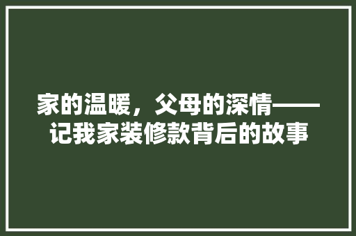 家的温暖，父母的深情——记我家装修款背后的故事