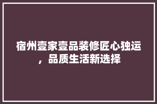 宿州壹家壹品装修匠心独运，品质生活新选择