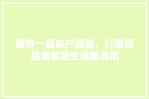 康桥一品东户装修，打造高品质家居生活新典范