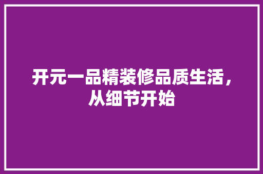开元一品精装修品质生活，从细节开始