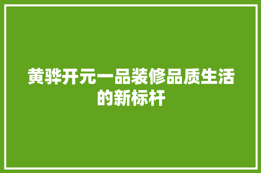 黄骅开元一品装修品质生活的新标杆