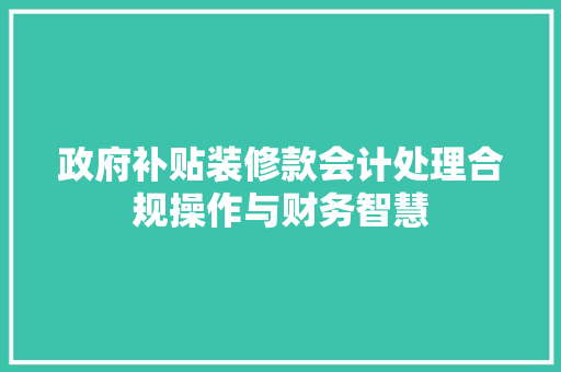 政府补贴装修款会计处理合规操作与财务智慧