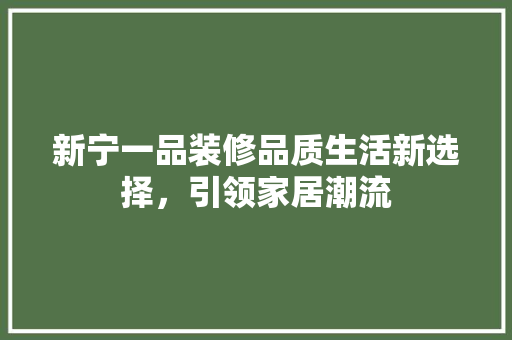 新宁一品装修品质生活新选择，引领家居潮流