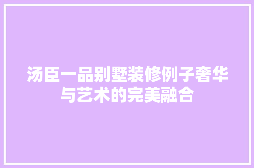 汤臣一品别墅装修例子奢华与艺术的完美融合