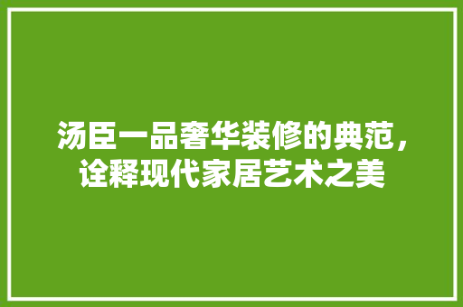 汤臣一品奢华装修的典范，诠释现代家居艺术之美