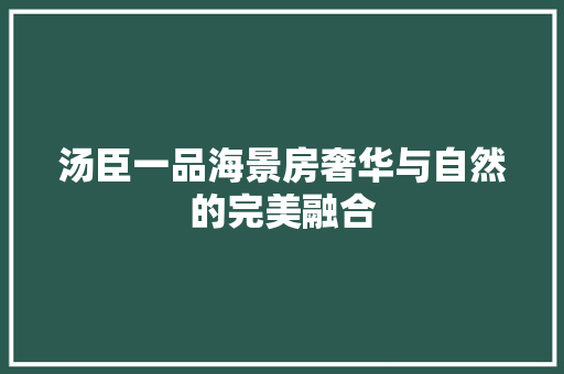 汤臣一品海景房奢华与自然的完美融合