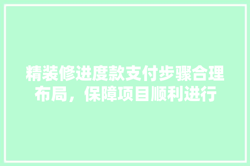 精装修进度款支付步骤合理布局，保障项目顺利进行