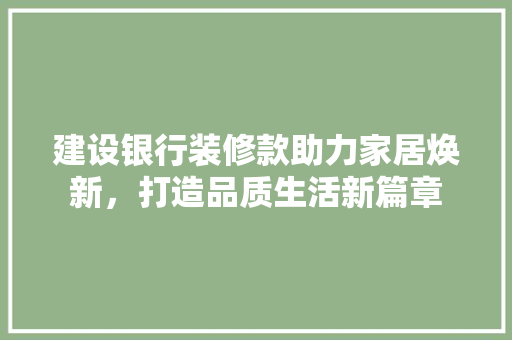 建设银行装修款助力家居焕新，打造品质生活新篇章