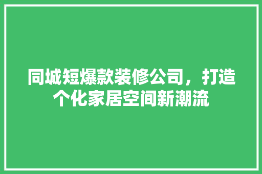 同城短爆款装修公司，打造个化家居空间新潮流