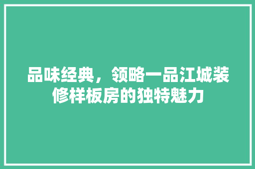 品味经典，领略一品江城装修样板房的独特魅力