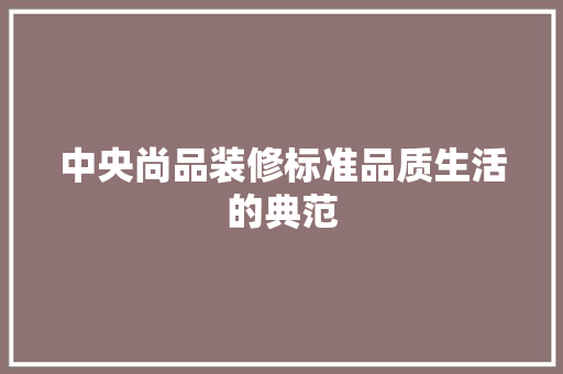 中央尚品装修标准品质生活的典范