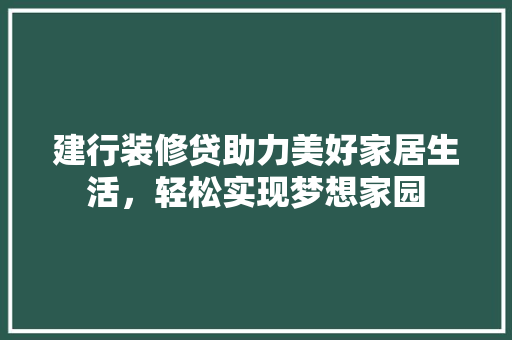 建行装修贷助力美好家居生活，轻松实现梦想家园