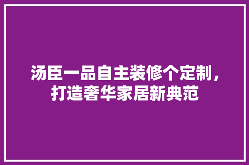 汤臣一品自主装修个定制，打造奢华家居新典范