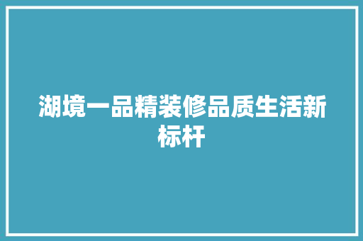湖境一品精装修品质生活新标杆