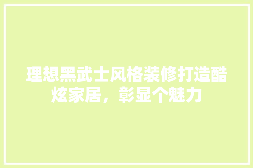 理想黑武士风格装修打造酷炫家居，彰显个魅力