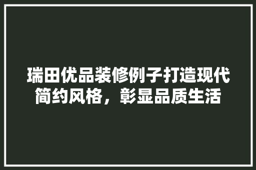 瑞田优品装修例子打造现代简约风格，彰显品质生活