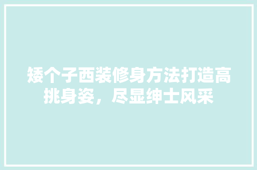 矮个子西装修身方法打造高挑身姿，尽显绅士风采