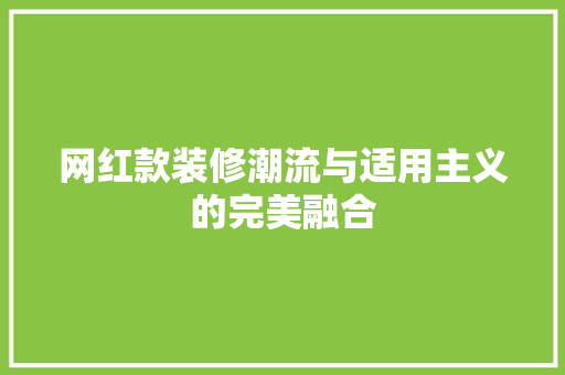 网红款装修潮流与适用主义的完美融合