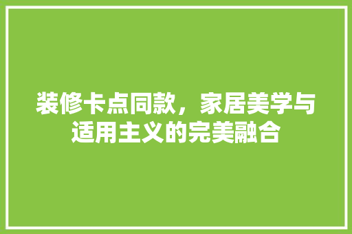 装修卡点同款，家居美学与适用主义的完美融合