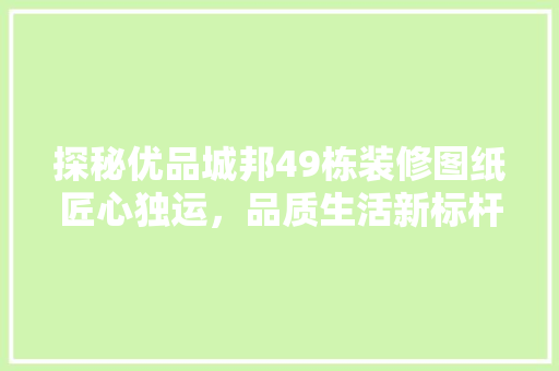 探秘优品城邦49栋装修图纸匠心独运，品质生活新标杆