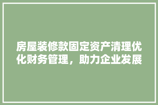 房屋装修款固定资产清理优化财务管理，助力企业发展