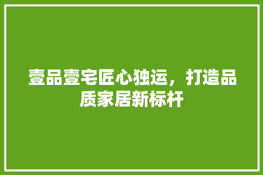 壹品壹宅匠心独运，打造品质家居新标杆
