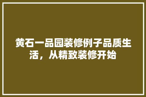 黄石一品园装修例子品质生活，从精致装修开始